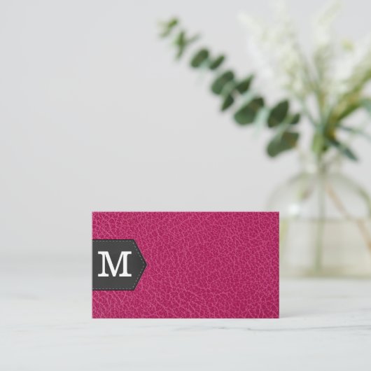Monogram | Roze leer en patch Visitekaartje (Staand voorkant)