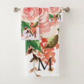 Monogram Roze Lentebloem Bloemboeket Bad Handdoek (Insitu)