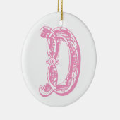 Monogram roze letter D kerstversiering Keramisch Ornament (Rechts)