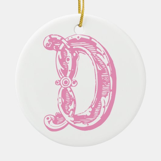 Monogram roze letter D kerstversiering Keramisch Ornament (Voorkant)
