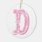 Monogram roze letter D kerstversiering Keramisch Ornament (Links)