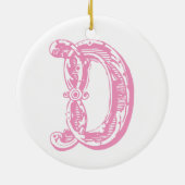 Monogram roze letter D kerstversiering Keramisch Ornament (Achterkant)
