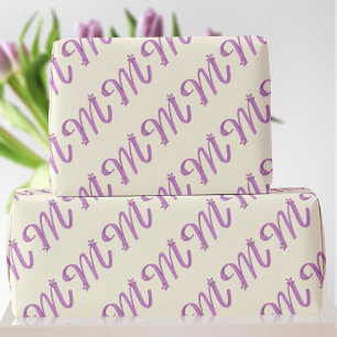 Monogram Roze Letter M op Crème Wrapping Paper Cadeaupapier