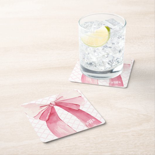 Monogram Roze Lint Coquette Kartonnen Onderzetters (Insitu)