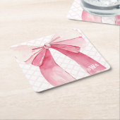Monogram Roze Lint Coquette Kartonnen Onderzetters (Schuin)
