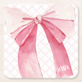 Monogram Roze Lint Coquette Kartonnen Onderzetters (Voorkant)