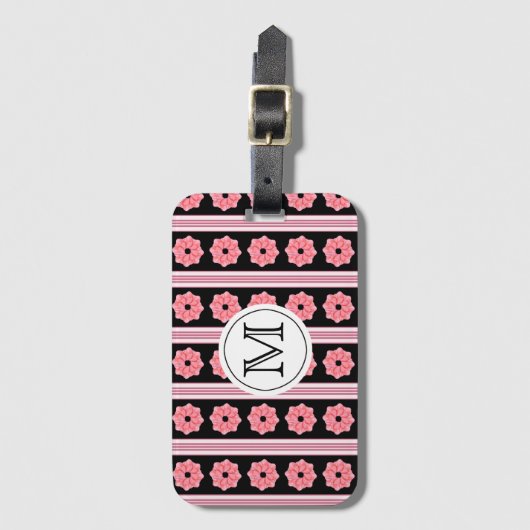 Monogram roze lint op zwart Bagagelabel (Voorkant (verticaal))