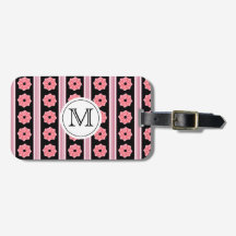 Monogram roze lint op zwart Bagagelabel