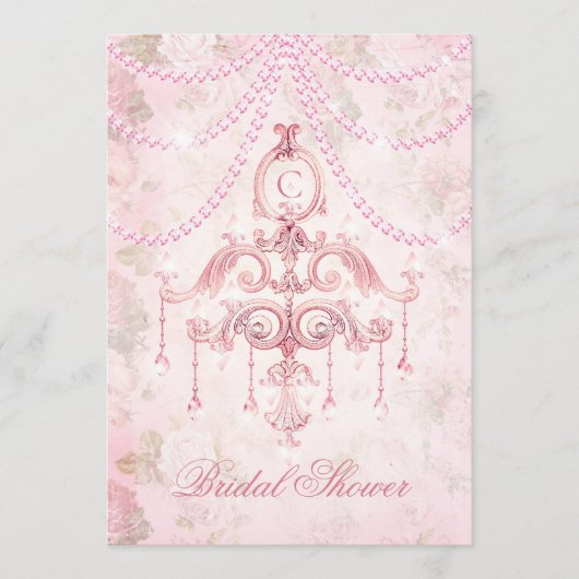 Monogram Roze  Luchters Vrijgezellenfeest Kaart (Voorkant)