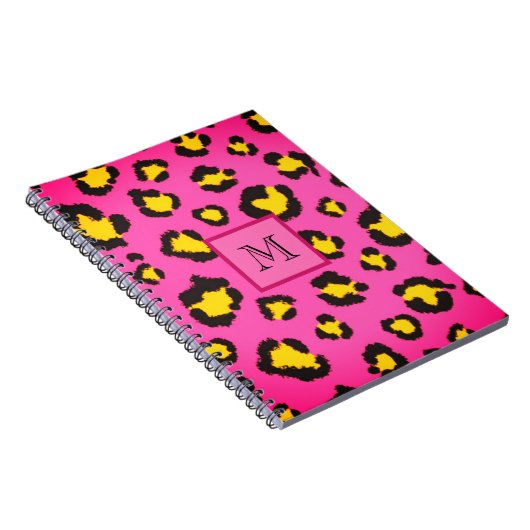 Monogram Roze luipaard Afdrukdier Cheetah Initiaal Notitieboek (Rechterzijde)