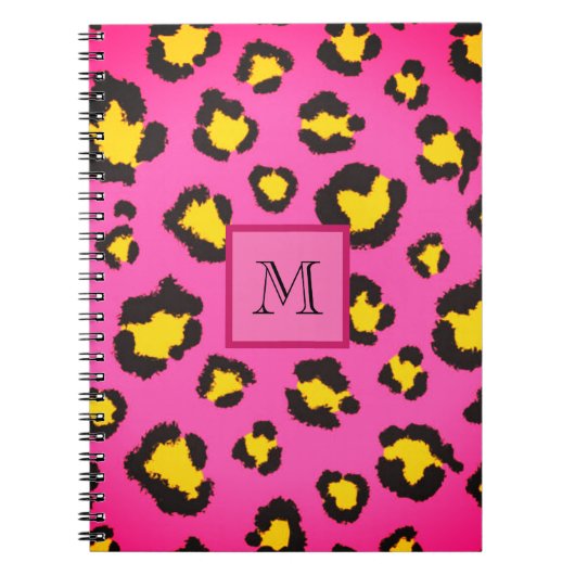 Monogram Roze luipaard Afdrukdier Cheetah Initiaal Notitieboek (Voorkant)