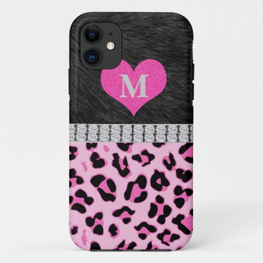 Monogram, roze luipaard, iPhone 5 Hoesje (Achterkant)
