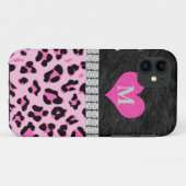 Monogram, roze luipaard, iPhone 5 Hoesje (Achterkant (horizontaal))