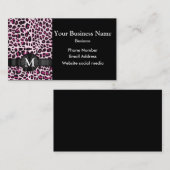 Monogram roze luipaard print patroon visitekaartje (Voorkant / Achterkant)