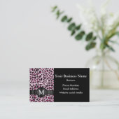Monogram roze luipaard print patroon visitekaartje (Staand voorkant)