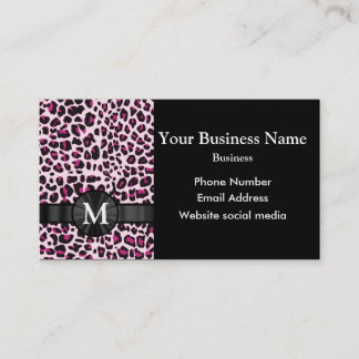 Monogram roze luipaard print patroon visitekaartje
