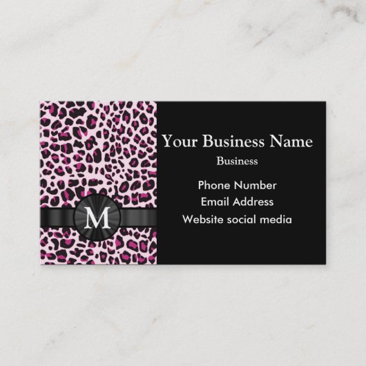 Monogram roze luipaard print patroon visitekaartje (Voorkant)