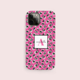 Monogram roze luipaard printpatroon op maat Case-Mate iPhone 14 hoesje