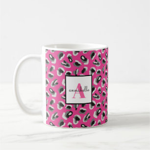 Monogram roze luipaard printpatroon op maat koffiemok