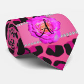 Monogram roze luipaard warm roze roos stropdas (Opgerold)
