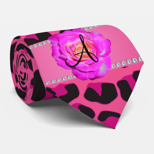 Monogram roze luipaard warm roze roos stropdas (Opgerold)