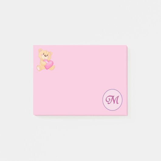 Monogram Roze M Post-it® Notes (Voorkant)
