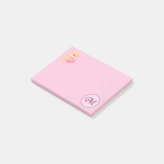 Monogram Roze M Post-it® Notes (Schuin)