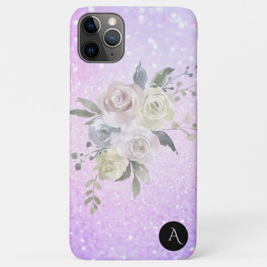 *~* Monogram Roze Magenta Floral Ombre Glitter Case-Mate iPhone Case (Achterkant)