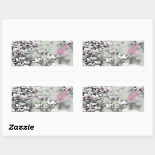 Monogram Roze magnolia tak die grijs zwart tekent Rechthoekige Sticker