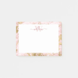 Monogram Roze Marble Golden Folie Post-it Notes