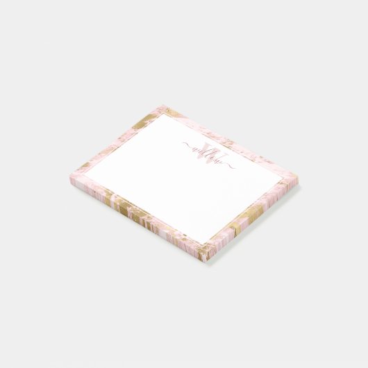 Monogram Roze Marble Golden Folie Post-it Notes (Schuin)