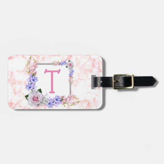 Monogram Roze Marmer Bagagelabel (Voorkant horizontaal)