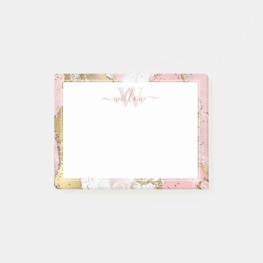 Monogram Roze marmer Gold Foil Grafisch Post-it® Notes (Voorkant)