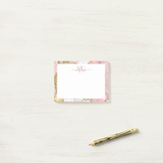 Monogram Roze marmer Gold Foil Grafisch Post-it® Notes (Op bureau)