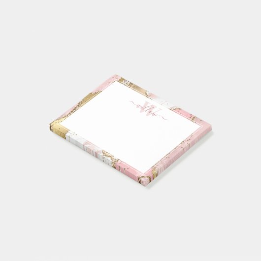 Monogram Roze marmer Gold Foil Grafisch Post-it® Notes (Schuin)