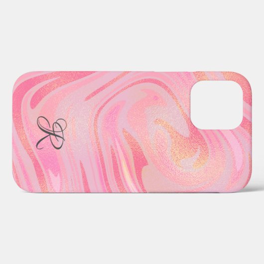Monogram roze marmer Swirl & Gold Glitter Pattern Case-Mate iPhone Case (Achterkant (horizontaal))