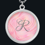 Monogram roze marmer Swirl & Gold Glitter Pattern Zilver Vergulden Ketting<br><div class="desc">Monogrammed Ketting met lichtroze en donkerroze met flecks goudglitter in dit prachtige marmer zwenkpatroon. Voeg uw monogram toe om deze speciale aanraaklijn toe te voegen.</div>