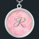 Monogram roze marmer Swirl & Gold Glitter Pattern Zilver Vergulden Ketting<br><div class="desc">Monogrammed Ketting met lichtroze en donkerroze met flecks goudglitter in dit prachtige marmer zwenkpatroon. Voeg uw monogram toe om deze speciale aanraaklijn toe te voegen.</div>