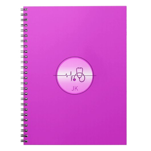 Monogram Roze Medische Stethoscoop Hartslag Notitieboek (Voorkant)