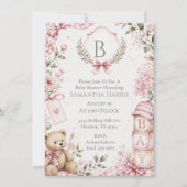 Monogram Roze Meisje Baby Borrel Kaart (Voorkant)