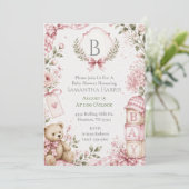 Monogram Roze Meisje Baby Borrel Kaart (Staand voorkant)
