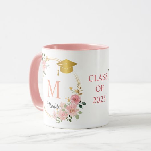 Monogram Roze Meisjes Afstuderen Mok (Voorkant links)