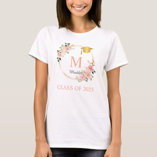 Monogram Roze Meisjes Afstuderen T-shirt (Voorkant)