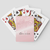 Monogram Roze Metallic Glitter met Druppel Effect Pokerkaarten (Achterkant)