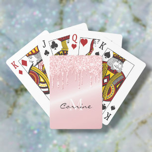 Monogram Roze Metallic Glitter met Druppel Effect Pokerkaarten