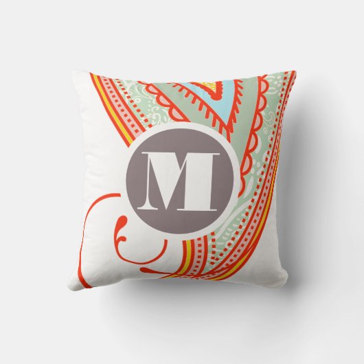 Monogram Roze Mint Taupe Modern Floral Pillow Kussen (Achterkant)