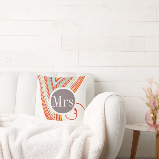 Monogram roze Mint Taupe Modern Pattern Pillow Kussen (Bank)