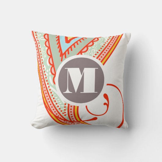 Monogram Roze Mint Taupe Moderne Bloemenkussen Kussen (Voorkant)