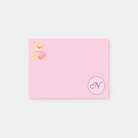 Monogram Roze N Post-it® Notes (Voorkant)