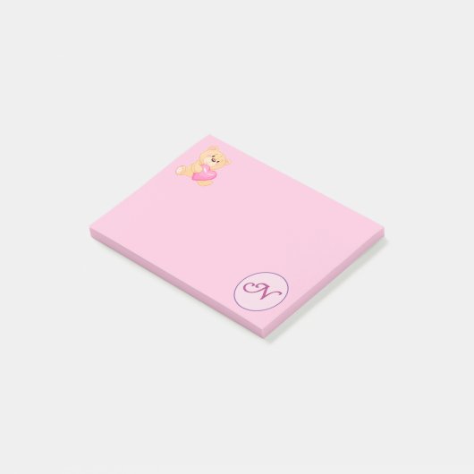 Monogram Roze N Post-it® Notes (Schuin)